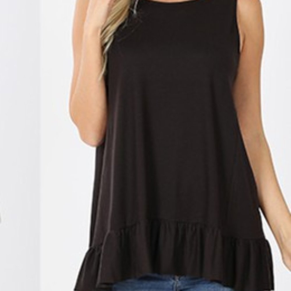 Sleeveless Ruffle Hi-Low Top - Black